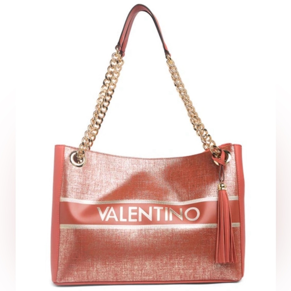 Valentino, by Mario Valentino Verra Gold-Tone Linen Leather Tote in Gold Flame